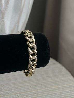 Alternating Gold  and pavé Cuban Link Bracelet (large links)